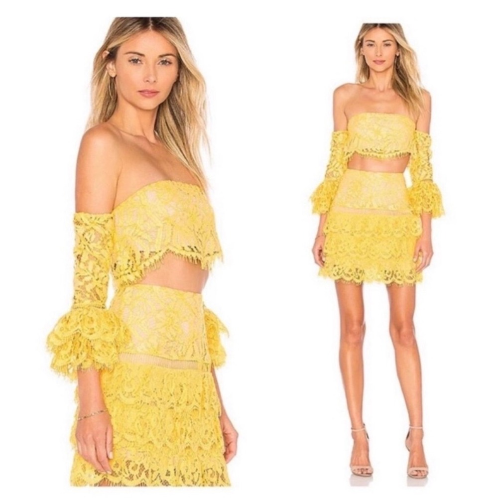 LOVERS + FRIENDS Lace Off Shoulder Crop Top Small‎ Yellow NEW Festival Boho